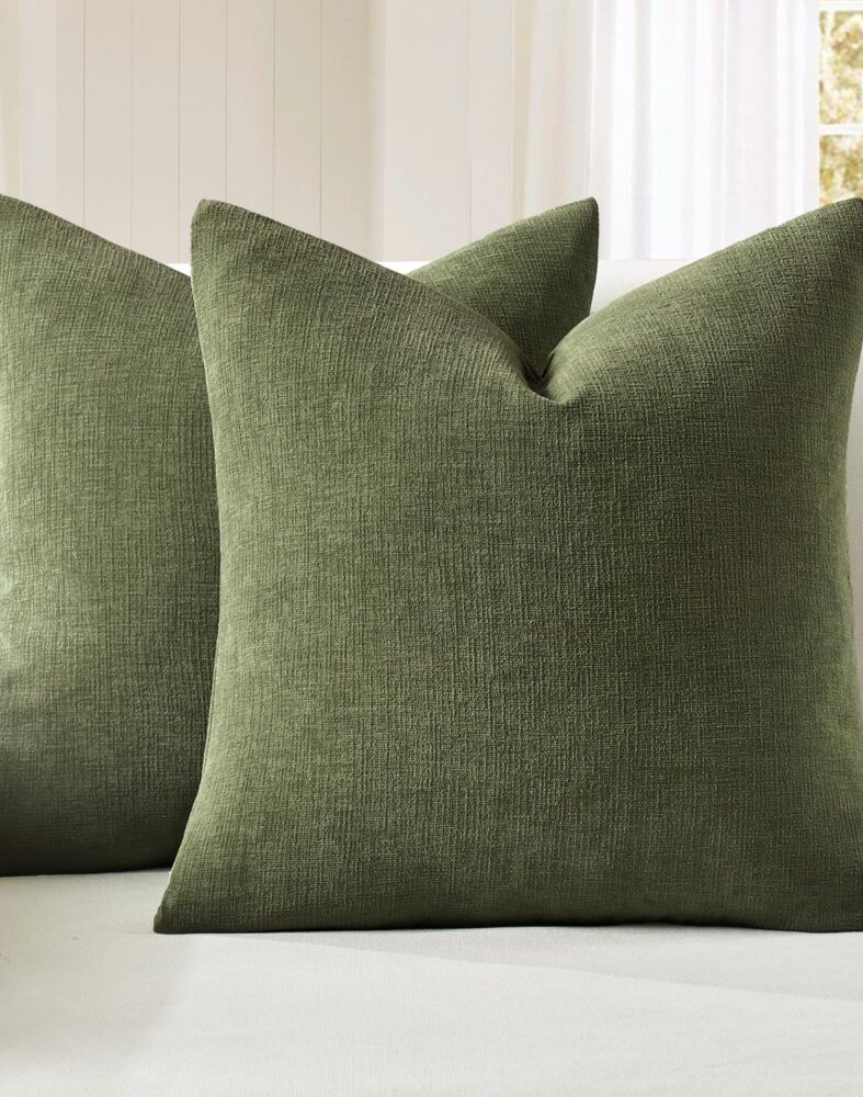 MIULEE Olive Green Chenille Couch Throw Pillow Covers, 18x18