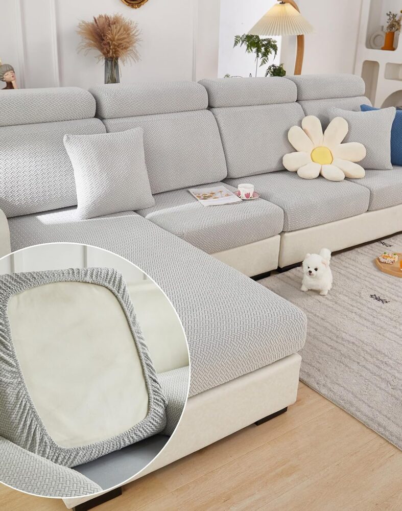 Yoovat Couch Cushion Covers for Sofa Couch Covers Wear-Resistant Universal Sofa Cover Washable Stretch for Sectional Slipcovers (Texture-Light Gray,Large Single Seat Cover)