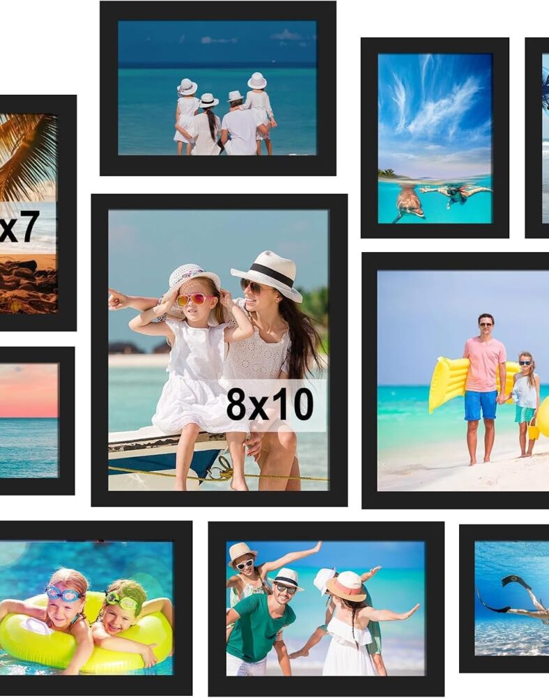 BESCRCL 10 Pack Picture Frames Collage Wall Decor, Gallery Wall Frame Set for Tabletop or Wall Mounting Display, Multi Size with Two 8x10, Four 5x7, and Four 4x6 Photo Frames, Black